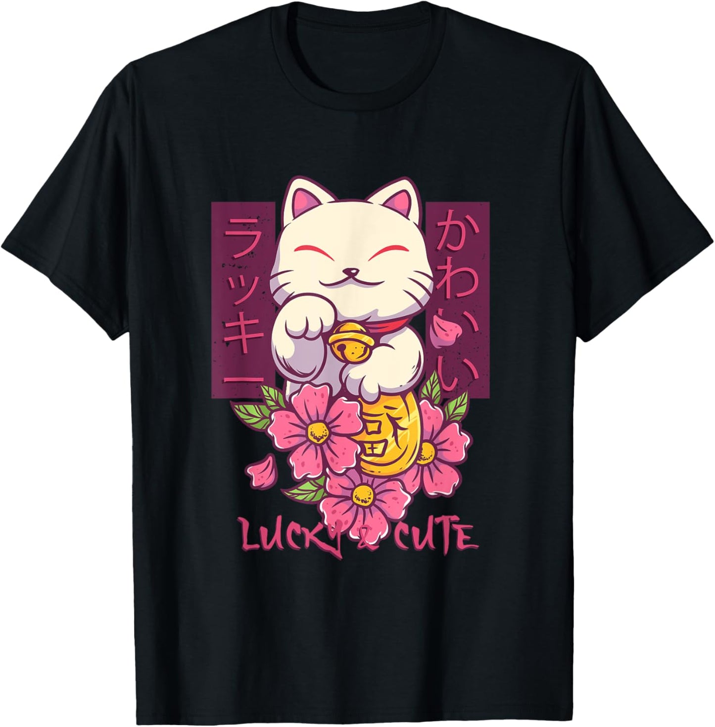 Lucky and Cute Japanese Lucky Cat Maneki Neko Good Luck Cat T-Shirt
