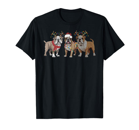 English Bulldog Christmas New Year Dog Mom Dad Kids Family T-Shirt