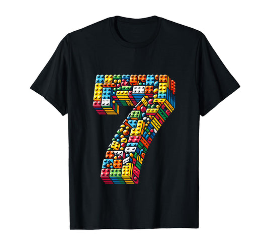 Kids 7 Year Old Blocks Building Master Builder 7th Birthday Boy T-Shirt