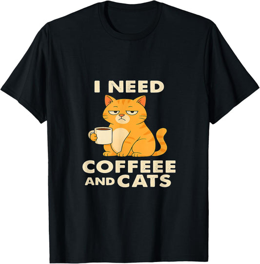 I Like Cats And Coffee , Orange Cat Coffee Lover T-Shirt