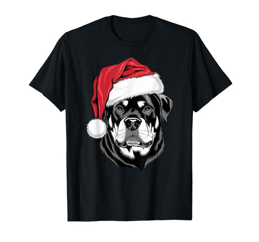 Joyful Rottie Santa Dog on Rottweiler Christmas T-Shirt