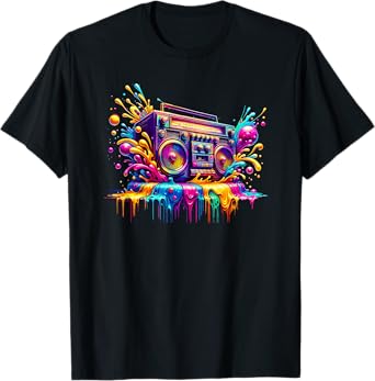 Splash Art Boombox Old School 80s Music Hip Hop T-Shirt