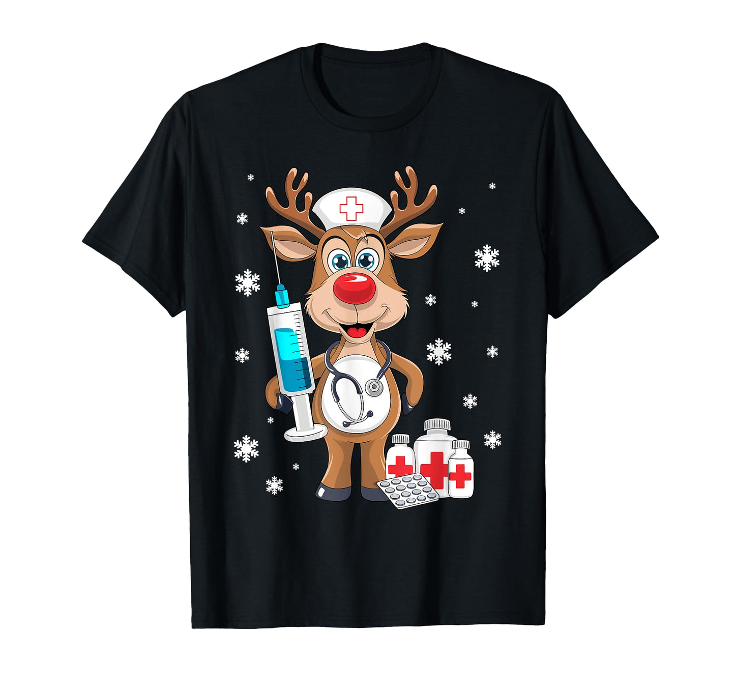 Christmas Nurse Reindeer Funny Xmas Nursing Scrub Women T-Shirt