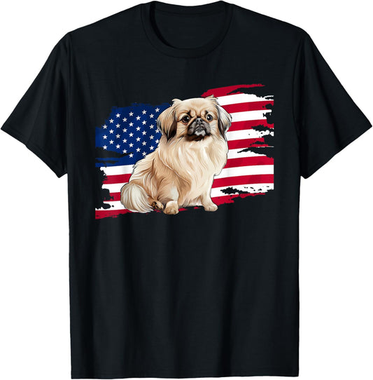 Cute USA Flag 4th Patriotic Pekingese Lover T-Shirt