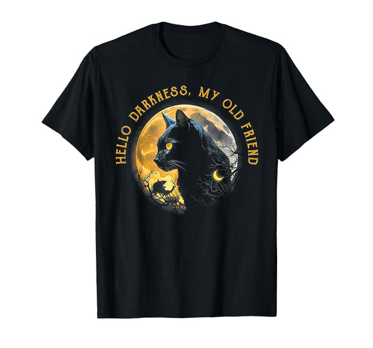 Hello Darkness My Old Friend Funny Cat Moon T-Shirt