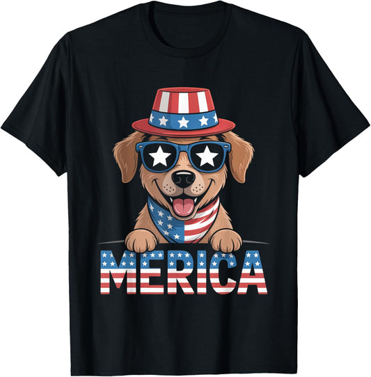 Golden Retriever 4th Of July Merica Patriotic American Flag T-Shirt