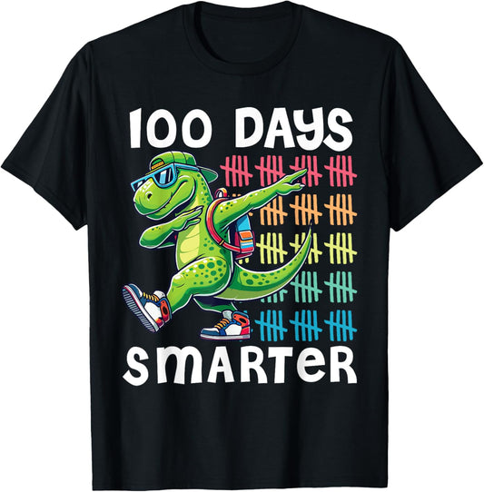 100 Days Smarter Kids Dinosaur Dabbing 100 Days of School T-Shirt