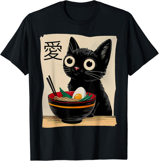 Funny Cat Ramen Women Men Japanese Kawaii Cat Anime T-Shirt