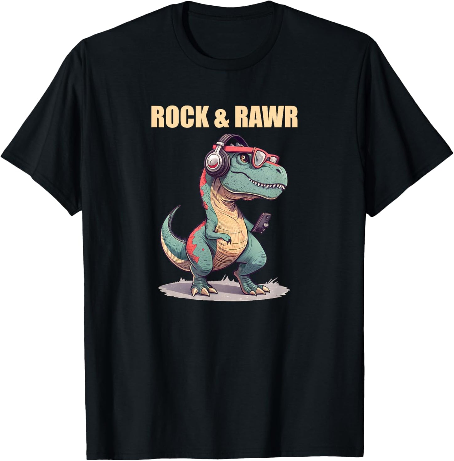 Rock And Rawr T-Rex Dinosaur Cute Punk Dino Funny Rock Music T-Shirt
