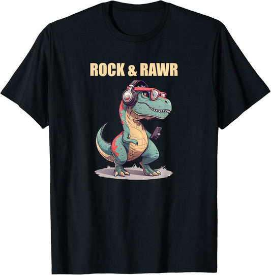 Rock And Rawr T-Rex Dinosaur Cute Punk Dino Funny Rock Music T-Shirt