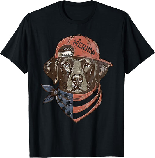 Labrador Retriever USA Flag Merica Patriotic Dog 4th July T-Shirt