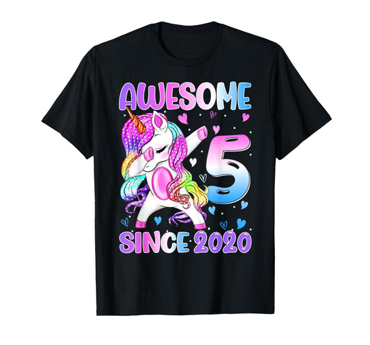 Awesome Since 2020 Dabbing Unicorn 5th Birthday Girls T-Shirt