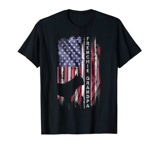 USA Flag Proud French Bulldog Grandpa Frenchie Silhouette T-Shirt
