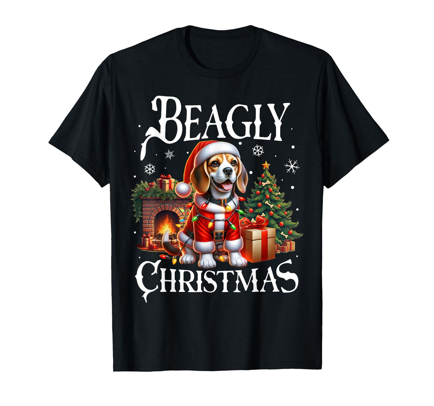 Christmas Dogs Beagle Santa Claus Beagle Xmas Beagly Christmas Beagle Santa Claus T-Shirt - Unisex-Adults, Black, Small, Short Sleeve, T-Shirt