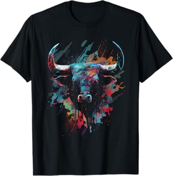 Bull Colorful Bull Riding Meat Favorite Animal Bull Fan T-Shirt