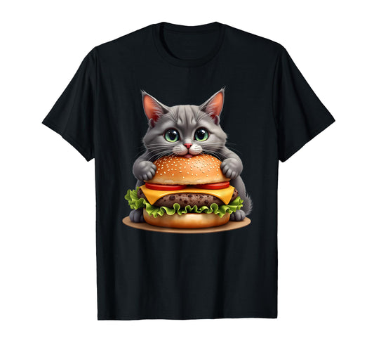 Funny Fast Food Cat Burger Lover Cute Cats Cheeseburger T-Shirt for Men Women Kids