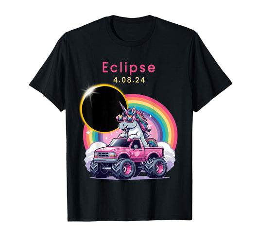 Total Solar Eclipse 2024 Monster Truck Unicorn Girl Funny T-Shirt