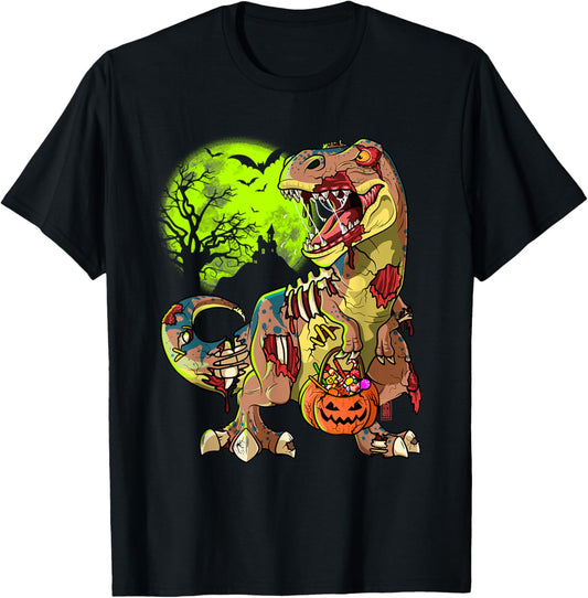 Zombie T-Rex Halloween Boys Kids Pumpkin Dinosaur T-Shirt