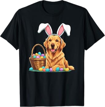 Easter Golden Retriever dog, with Bunny Rabbit Ears T-Shirt
