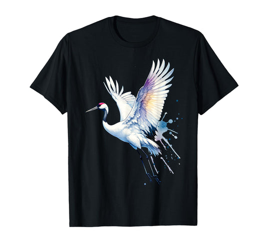 Snow Crane Bird Watching Beautiful Flying White Crane Water T-Shirt