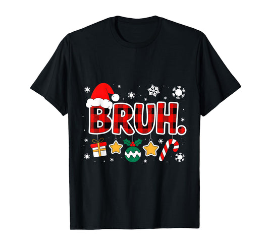 Bruh Funny Christmas Red Plaid Teens Boys Kids Xmas Pajamas T-Shirt