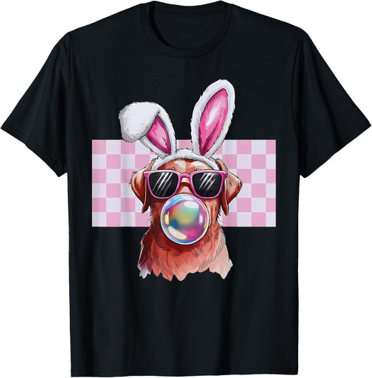 Cute Red Labrador Dog Bunny Blowing Bubble Gum Easter Day T-Shirt