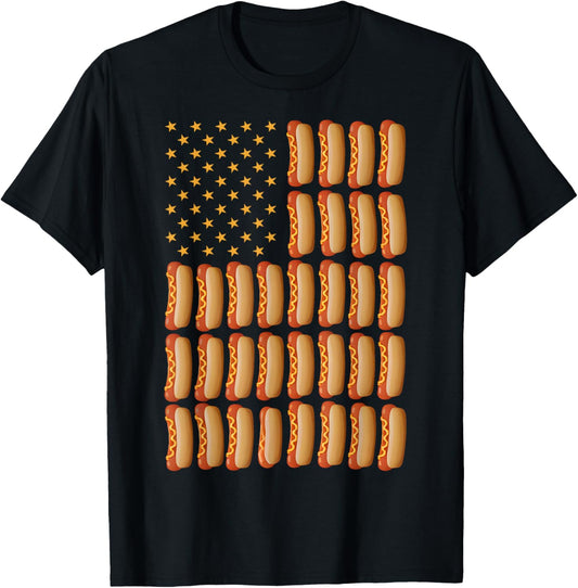 Hot Dog American Flag Top 4th of July Patriotic Memorial Day T-Shirt