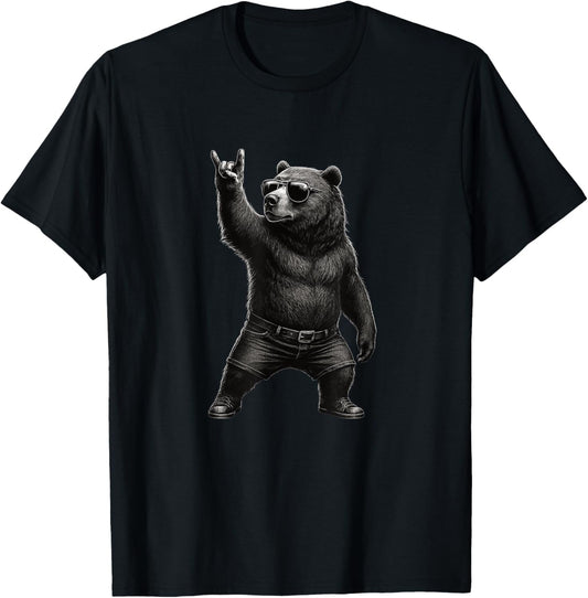 Retro Grizzly Bear Vintage Music Rock Gesture Funny Grizzly Bear T-Shirt