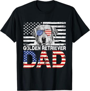 Cool Golden Retriever Dad USA Flag Patriotic Fathers Day T-Shirt