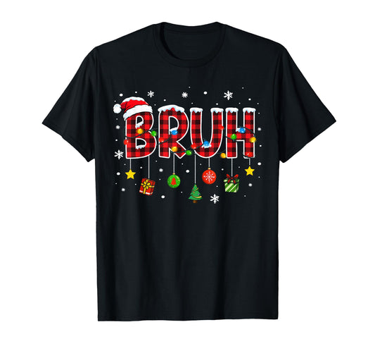 Bruh Funny Christmas Plaid Teens Boys Kids Xmas Pajamas T-Shirt