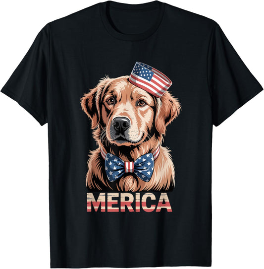 Golden Retriever 4th Of July Merica Patriotic American Flag T-Shirt