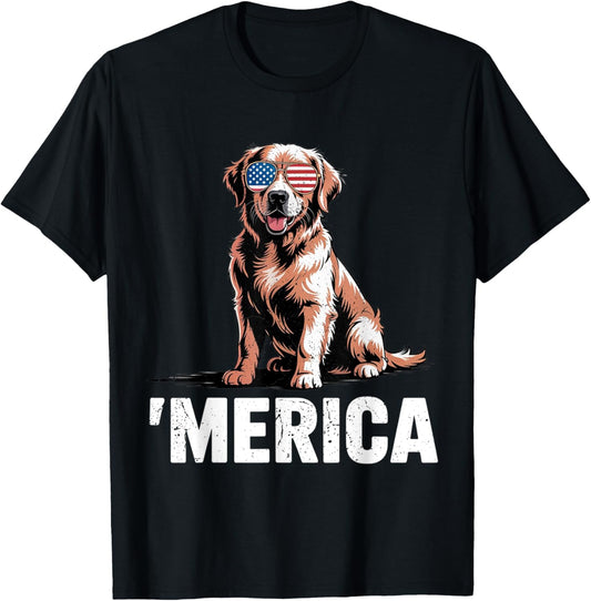 Golden Retriever Merica Dog Patriotic 4th Of July Puppy Mom T-Shirt