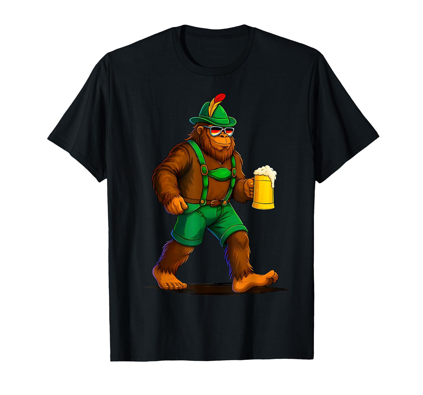 Oktoberfest Funny German Bigfoot Lederhosen Beer Men Costume T-Shirt