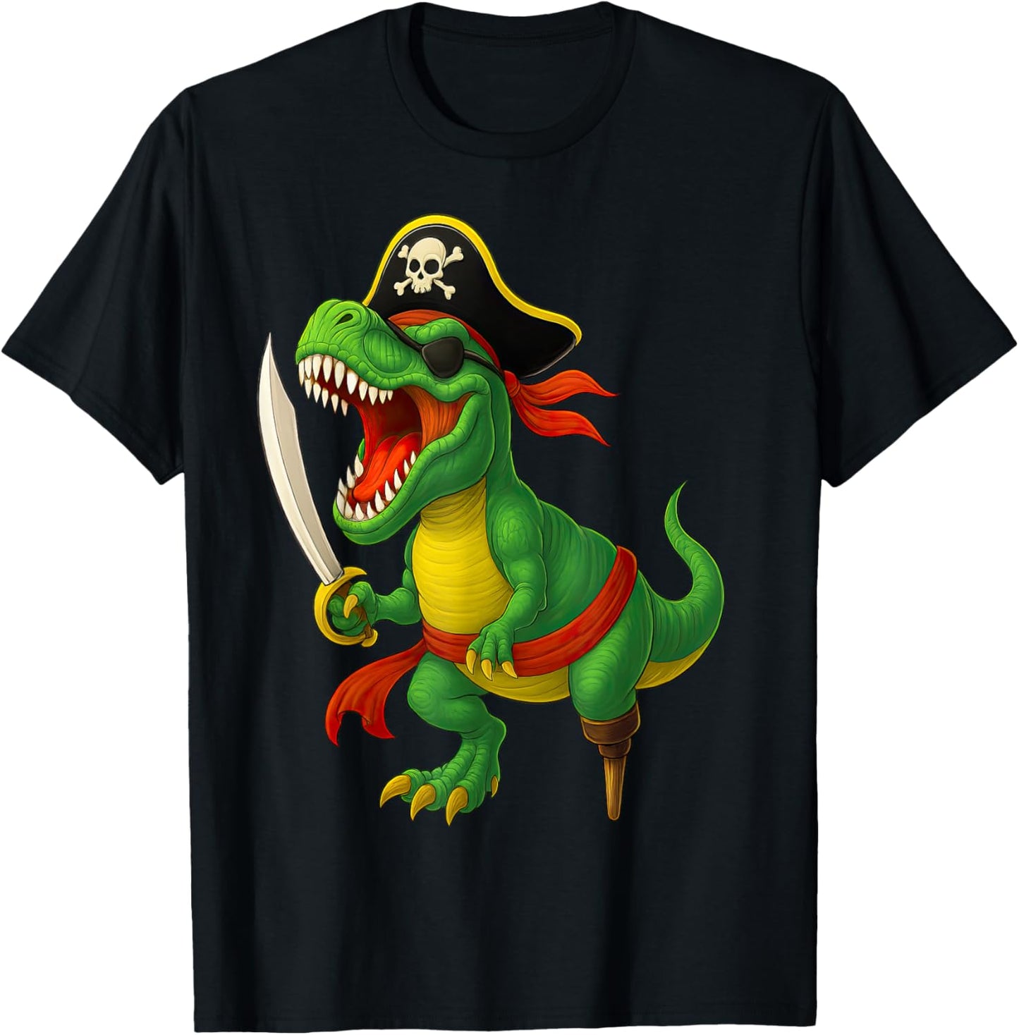 Dinosaur T rex Pirate Jolly Roger Tyrannosaurus Halloween T-Shirt
