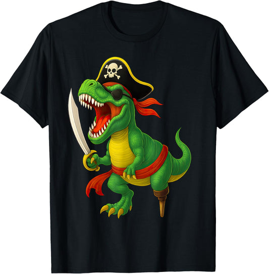 Dinosaur T rex Pirate Jolly Roger Tyrannosaurus Halloween T-Shirt
