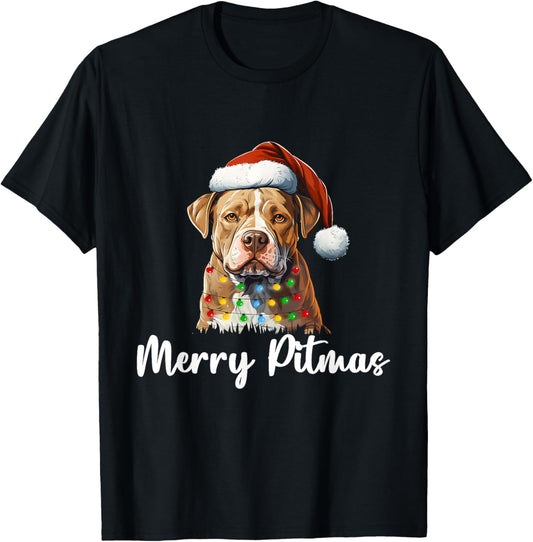 Merry Pitmas Christmas Pitbull Dog Mom Dad Pet Owner Lovers T-Shirt