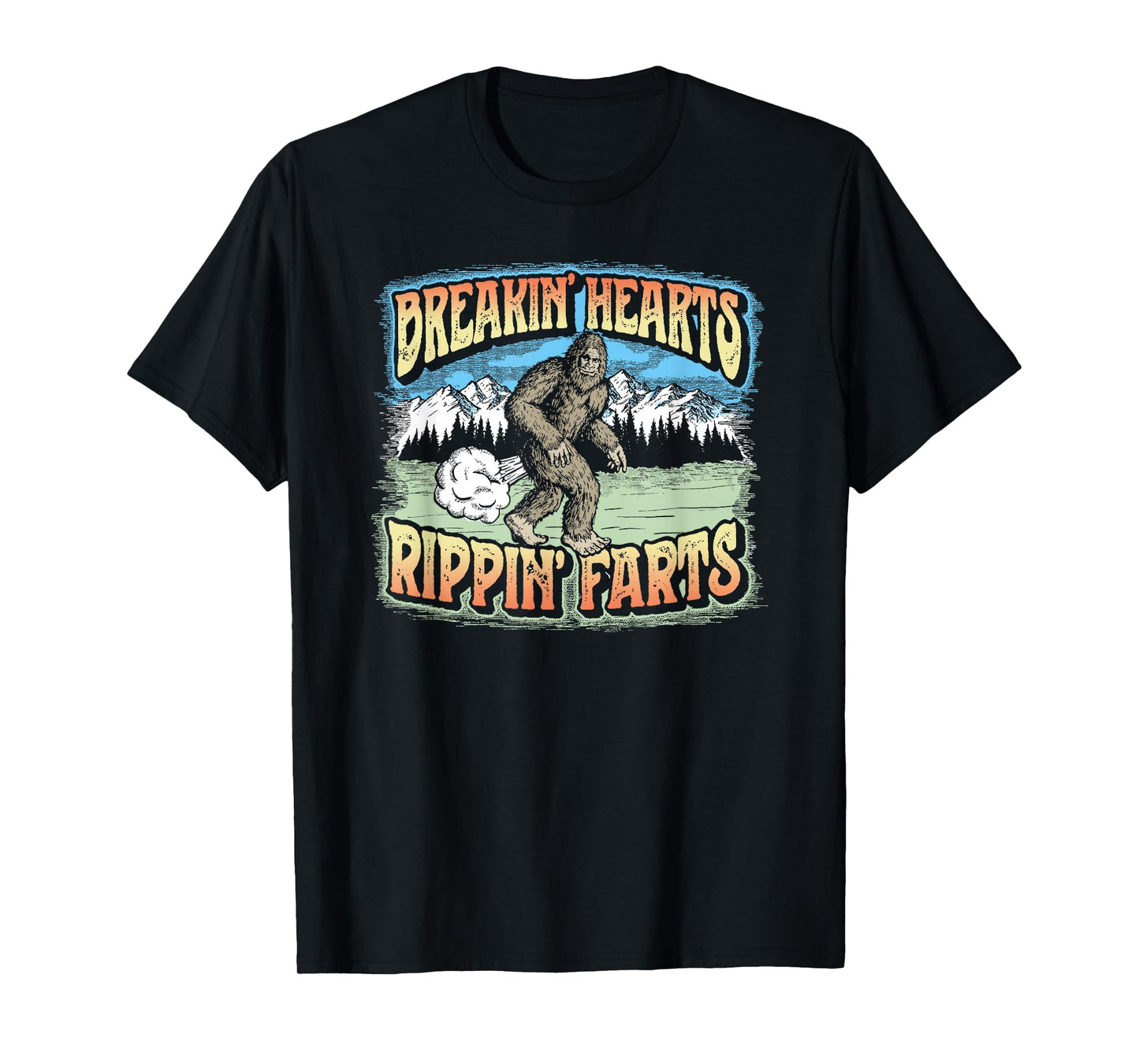 Breakin' Hearts, Rippin' Farts Funny Sasquatch Bigfoot 80s T-Shirt