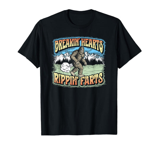 Breakin' Hearts, Rippin' Farts Funny Sasquatch Bigfoot 80s T-Shirt