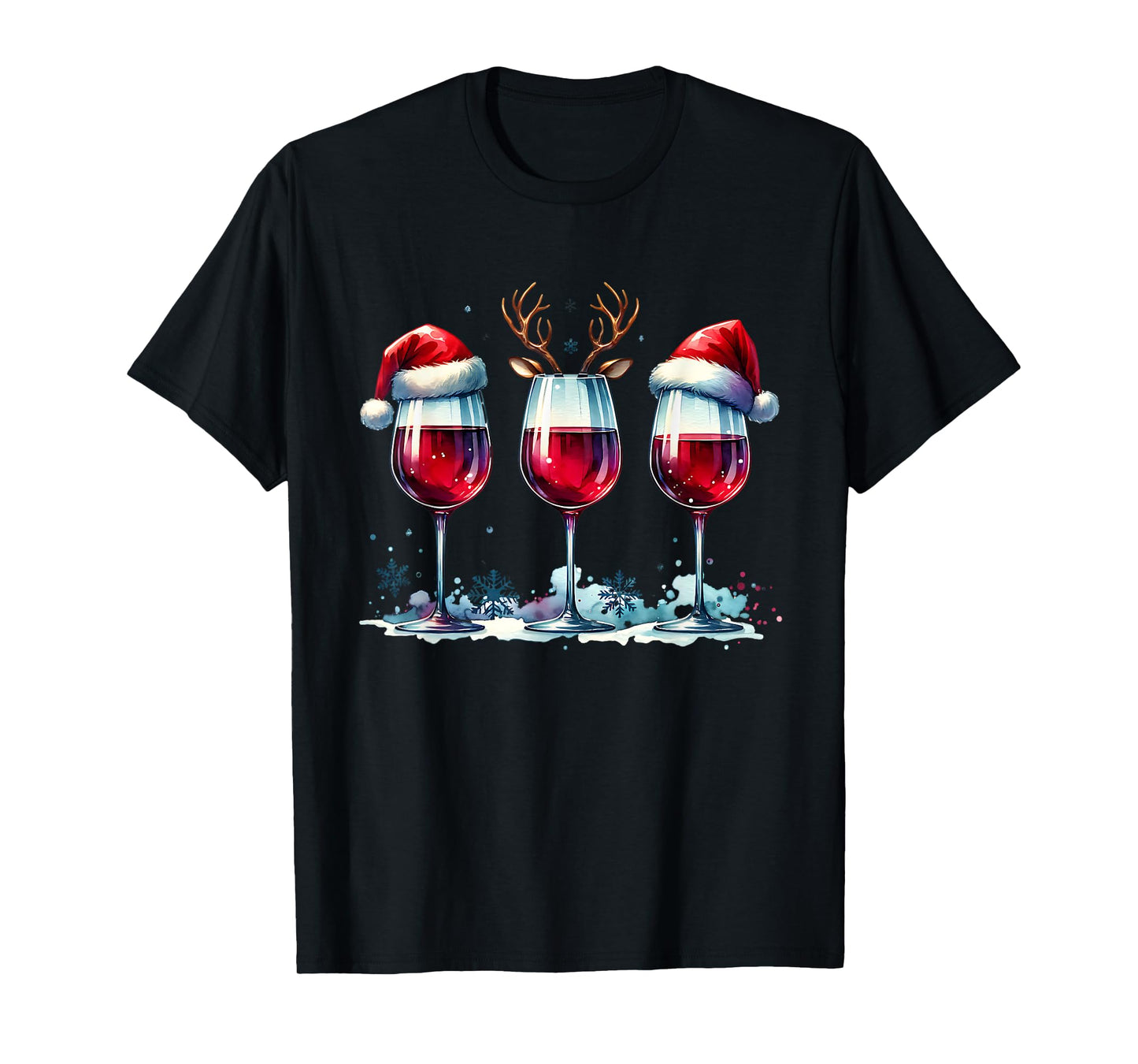 Christmas Wine Lover Reindeer Santa Hat Xmas Wine Womens T-Shirt