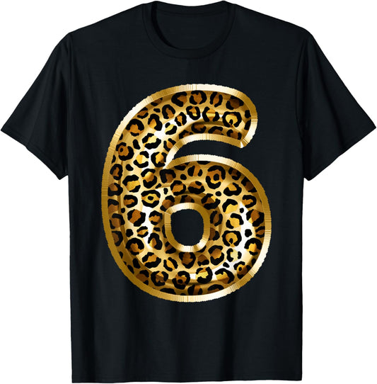 6th Birthday Gift Leopard Animal Print Kids Six T-Shirt