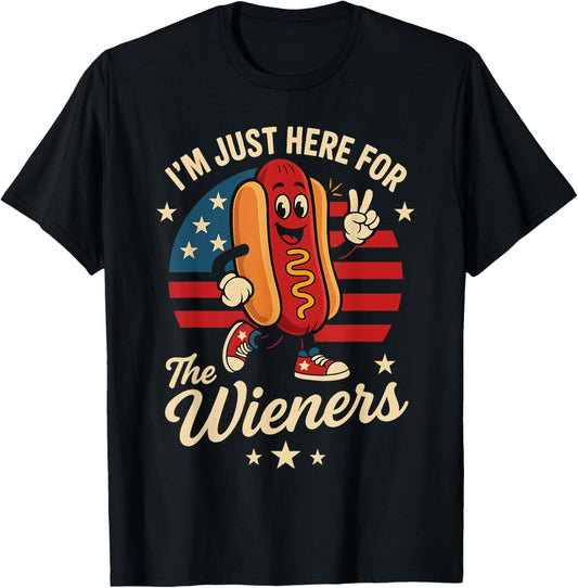I'm Just Here for The Wiener 4th of July Hotdog Usa Flag T-Shirt