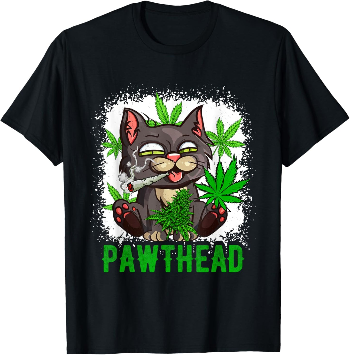 Funny Pawthead Weed Cat Smoking High Cannabis Cat 420 T-Shirt