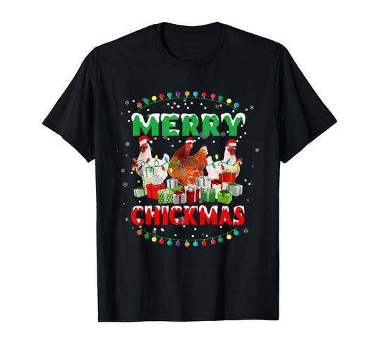 Merry Chickmas Santa Hat Chicken Lovers Merry Christmas T-Shirt