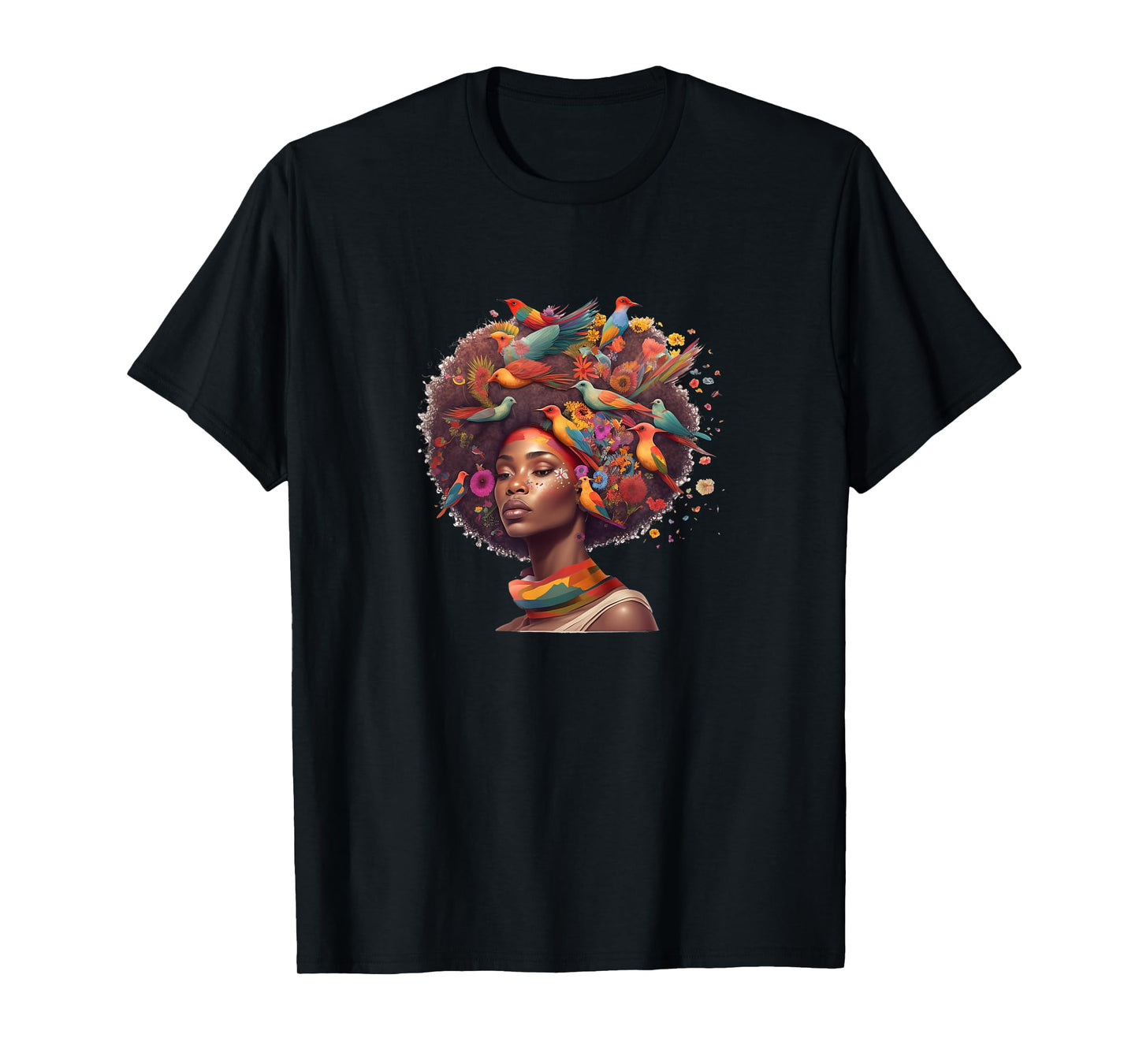 Womens Birds Afro Black Women Art African American T-Shirt