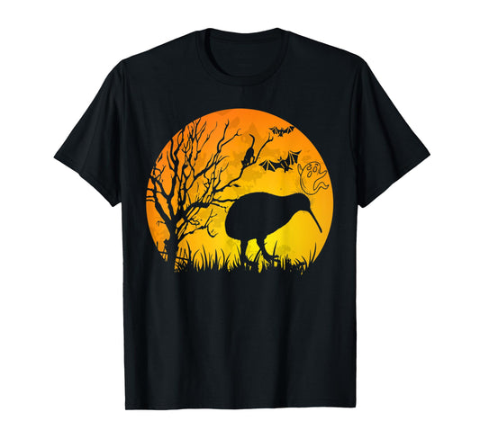 Halloween Kiwi Bird With Moon Bats Cat Halloween Costume T-Shirt