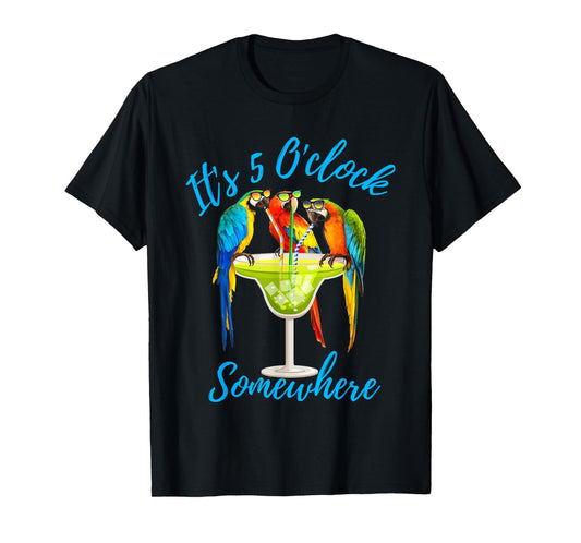 It's 5 O'clock Somewhere Funny Parrot Summer Beach Vacation T-Shirt for Men Women