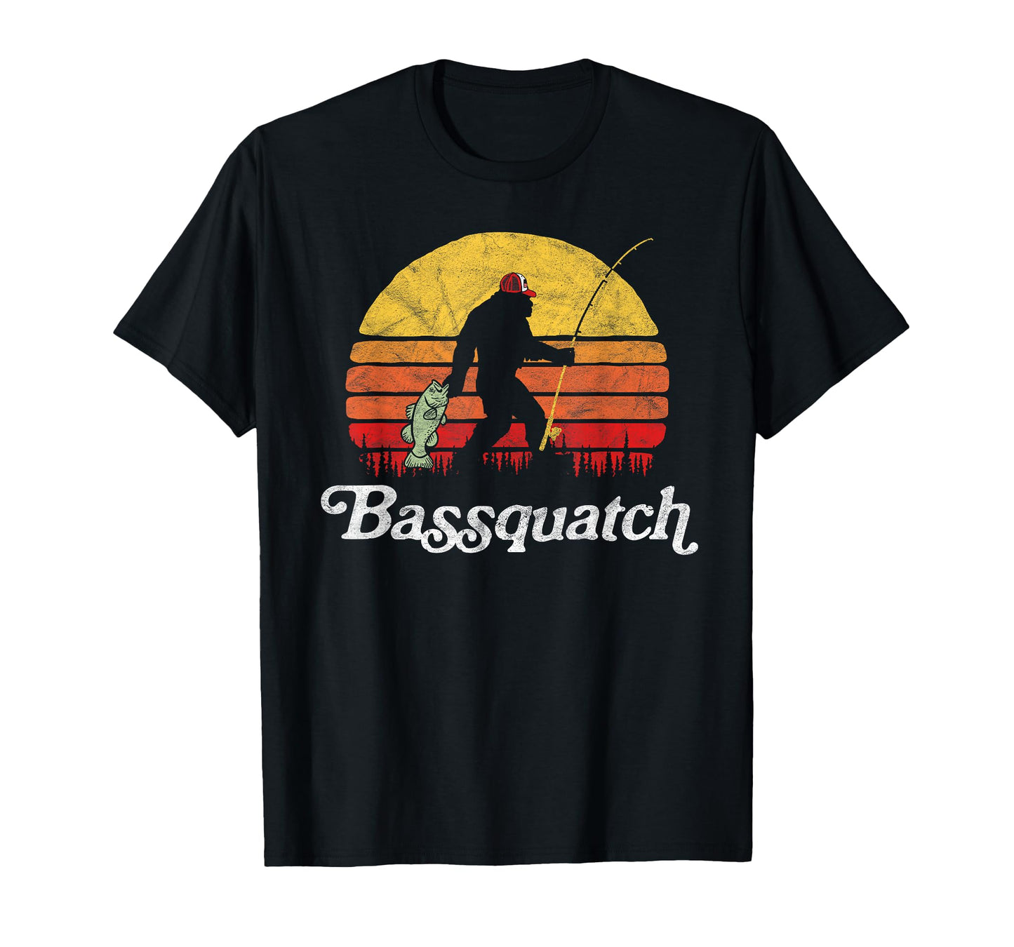 Bigfoot UFO Believer 2001 Tees Bassquatch! Funny Bigfoot Fishing Unisex Adults Kids Retro T-Shirt Black Medium