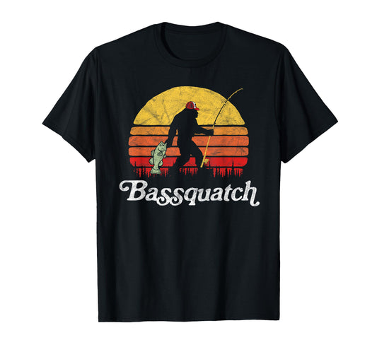 Bigfoot UFO Believer 2001 Tees Bassquatch! Funny Bigfoot Fishing Unisex Adults Kids Retro T-Shirt Black Medium