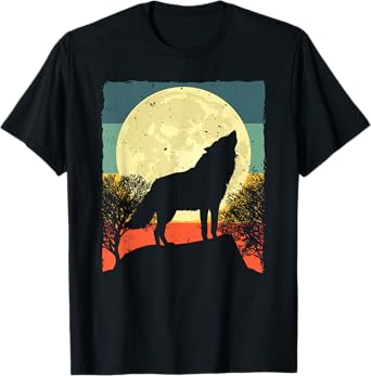 Cool Wolf Design For Men Women Vintage Wolf Howling Animal T-Shirt