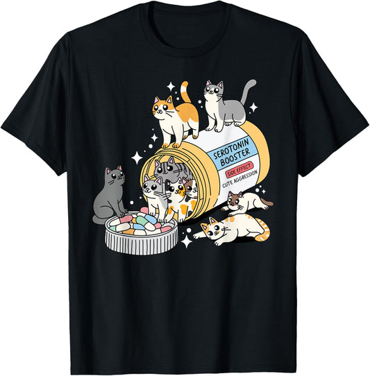 Serotonin Booster Funny Cats Mental Health Awareness Support T-Shirt